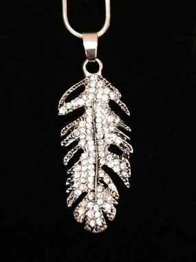 Swarovski Elements Silver Feather Pendant Necklace
